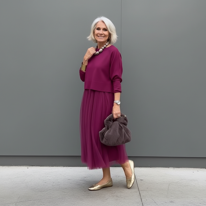 Conjunto Elegante Emmie de Duas Peças | Conjunto de Vestido em Camadas de Tricô Fácil