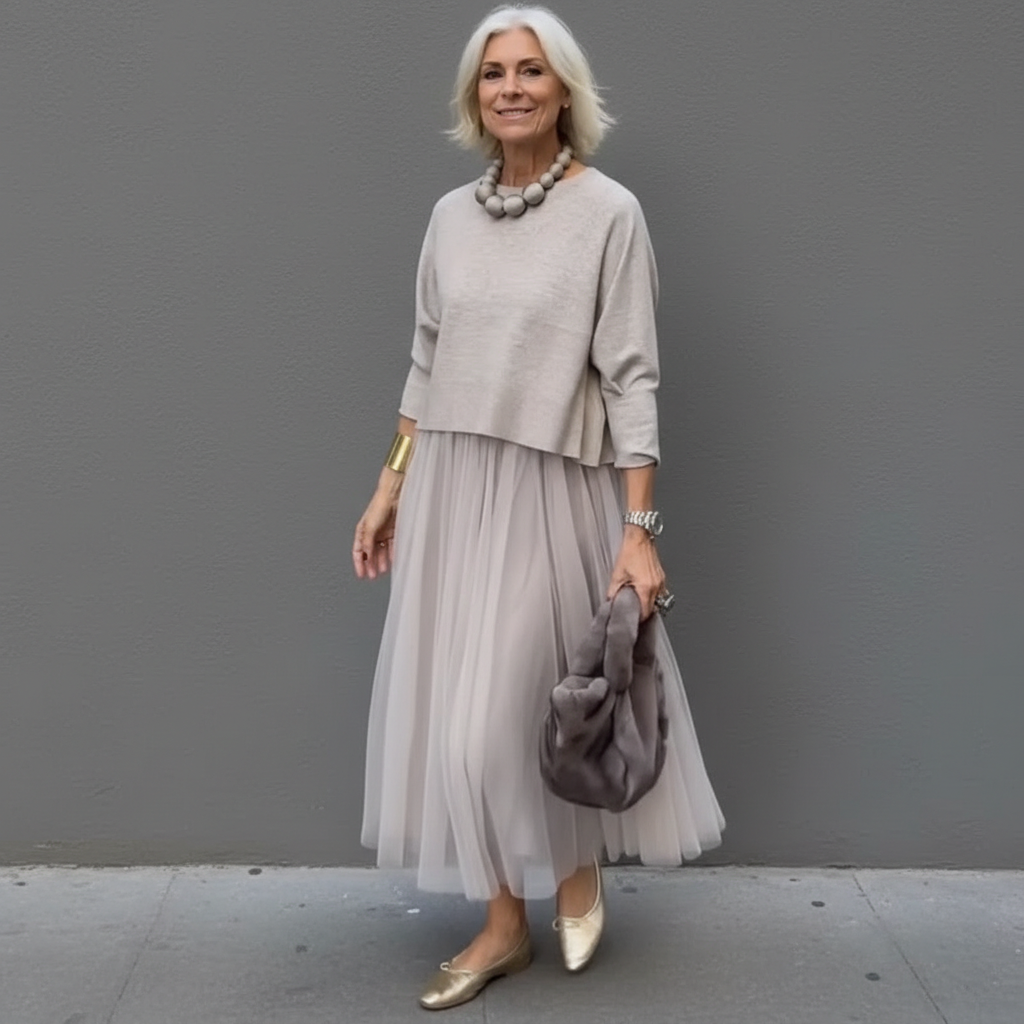 Conjunto Elegante Emmie de Duas Peças | Conjunto de Vestido em Camadas de Tricô Fácil