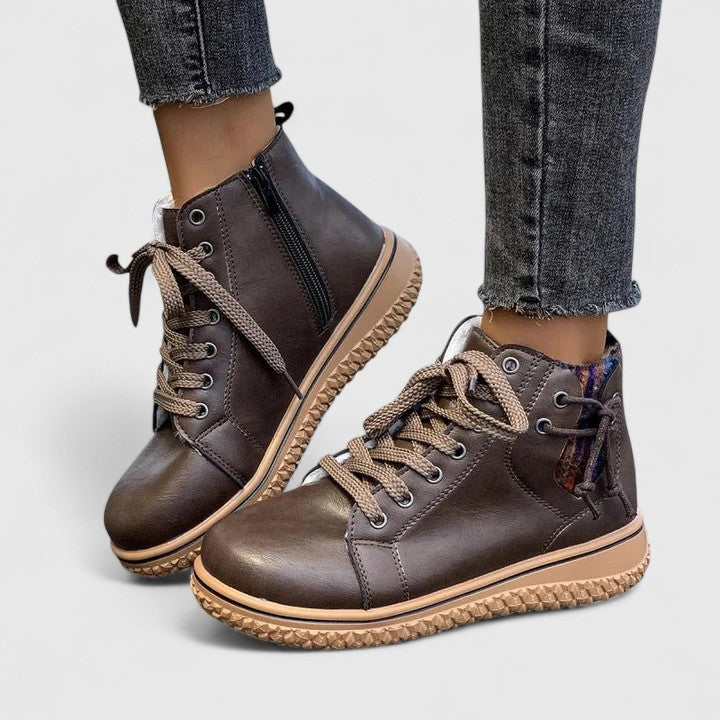 Nyrah | Women's Boho Lace-Up Winter Boots, Knit Collar Non-Slip Boots with Warm Lining