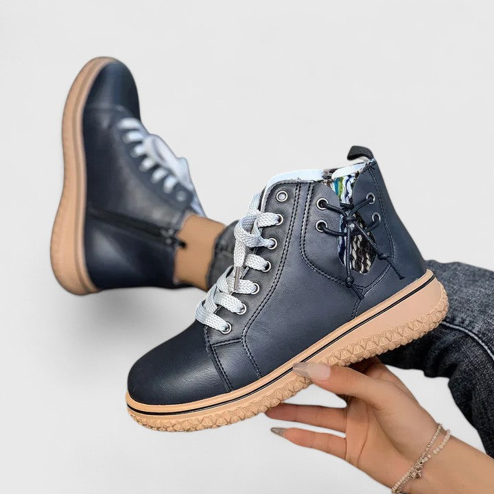 Nyrah | Women's Boho Lace-Up Winter Boots, Knit Collar Non-Slip Boots with Warm Lining