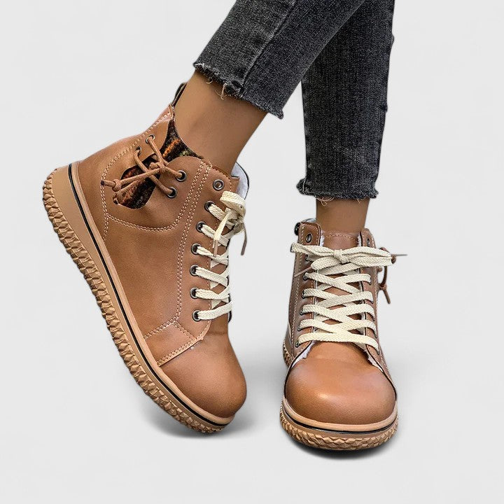 Nyrah | Women's Boho Lace-Up Winter Boots, Knit Collar Non-Slip Boots with Warm Lining