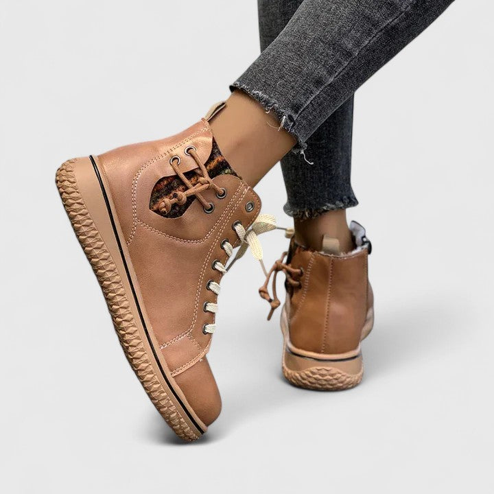 Nyrah | Women's Boho Lace-Up Winter Boots, Knit Collar Non-Slip Boots with Warm Lining