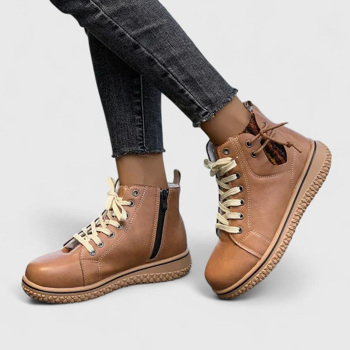 Nyrah | Women's Boho Lace-Up Winter Boots, Knit Collar Non-Slip Boots with Warm Lining