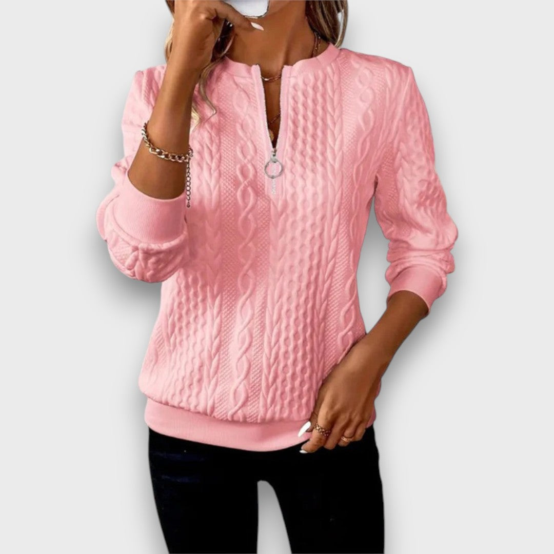 Carrie | Cable-Knit Zip Front Sweater