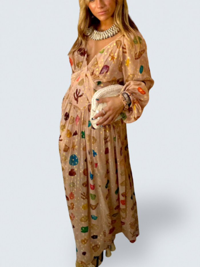 Isabelle | Vestido Longo Dourado com Conchas