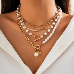 Jacob | Necklace Chain Pearl Set Gold