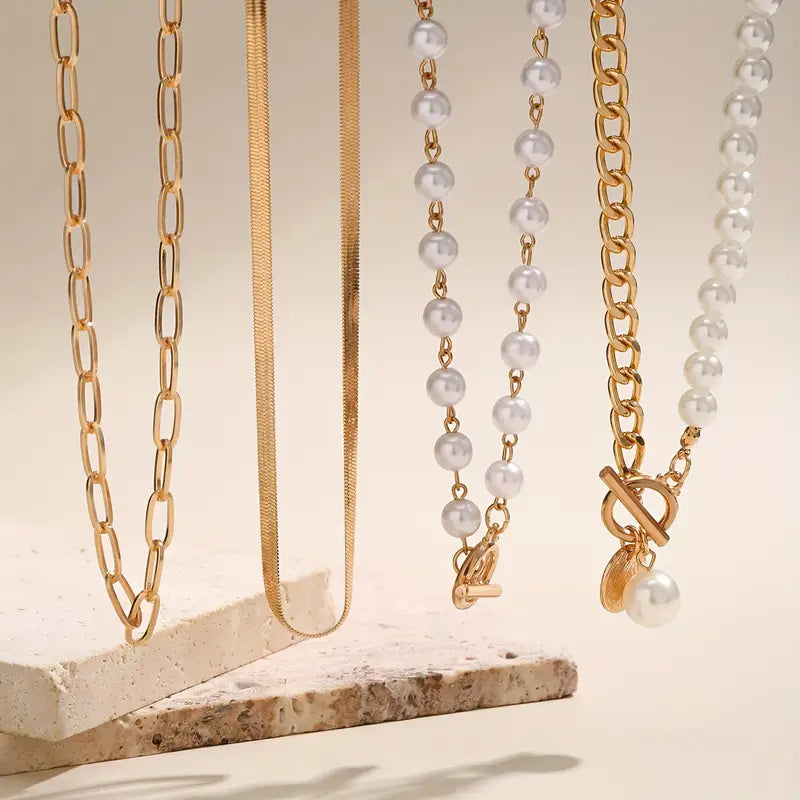 Jacob | Necklace Chain Pearl Set Gold