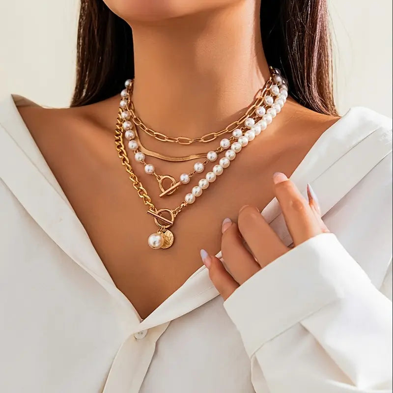 Jacob | Necklace Chain Pearl Set Gold