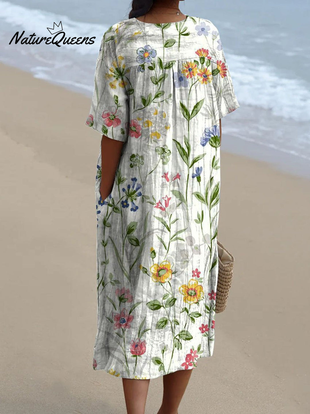 Vestido Casual Fluido Floral Vintage Feminino