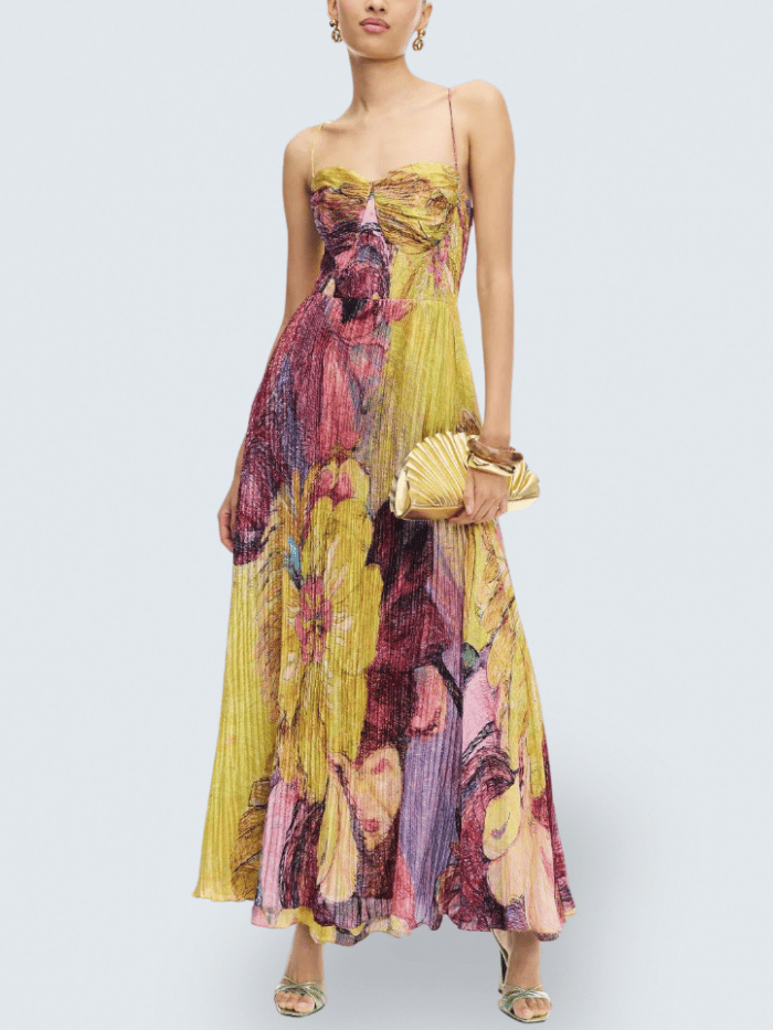 Kiara | Vestido Longo Estampado Ikat Multicolorido