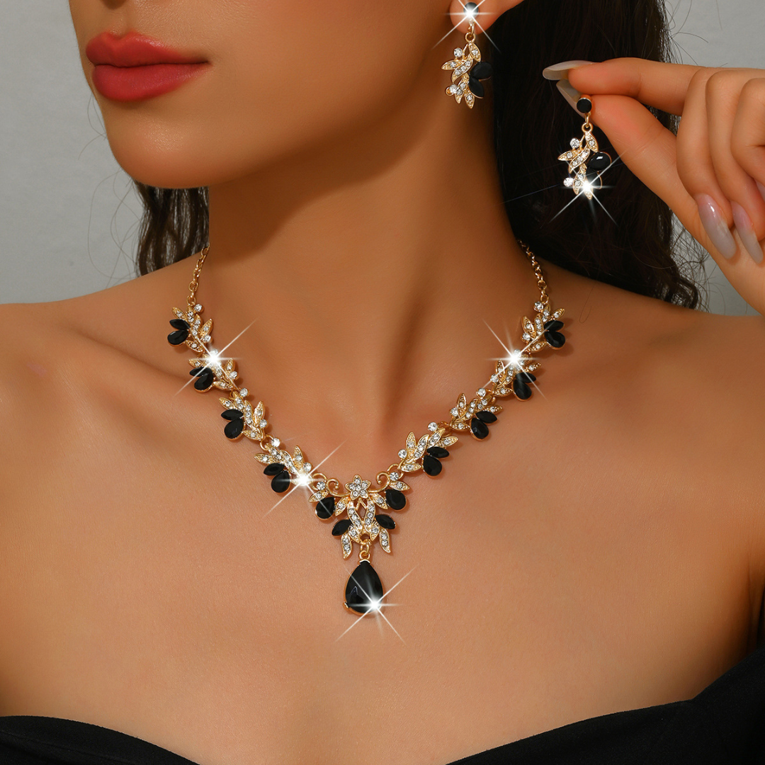 Liam | Necklace Gold And Bride Earring Set