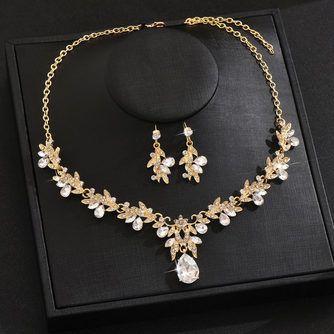 Liam | Necklace Gold And Bride Earring Set