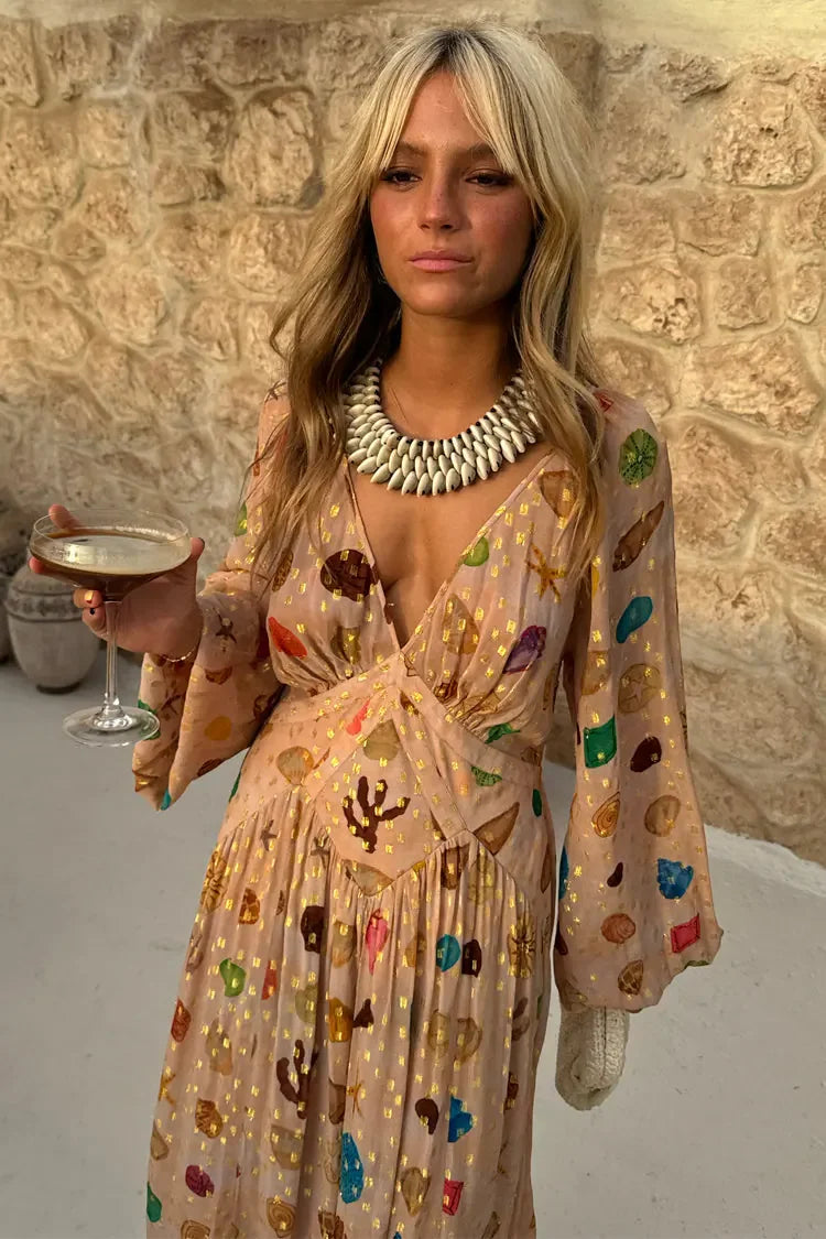 Isabelle | Vestido Longo Dourado com Conchas