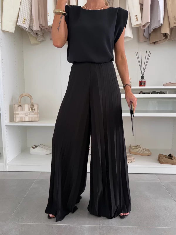 Conjunto Elegante Evelyn de 2 Peças | Blusa Fluida e Calça Plissada