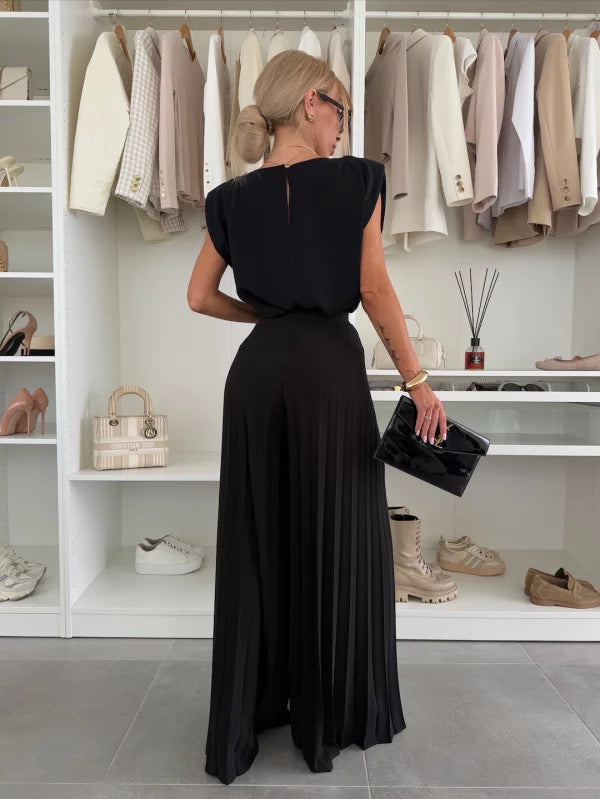 Conjunto Elegante Evelyn de 2 Peças | Blusa Fluida e Calça Plissada
