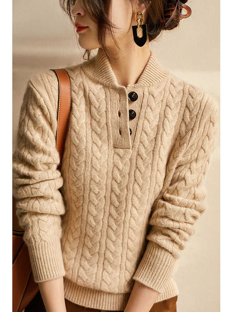 Olivia | Cashmere Button Up Black Sweater