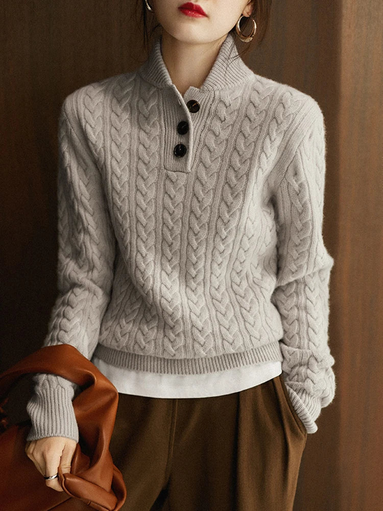 Olivia | Cashmere Button Up Black Sweater