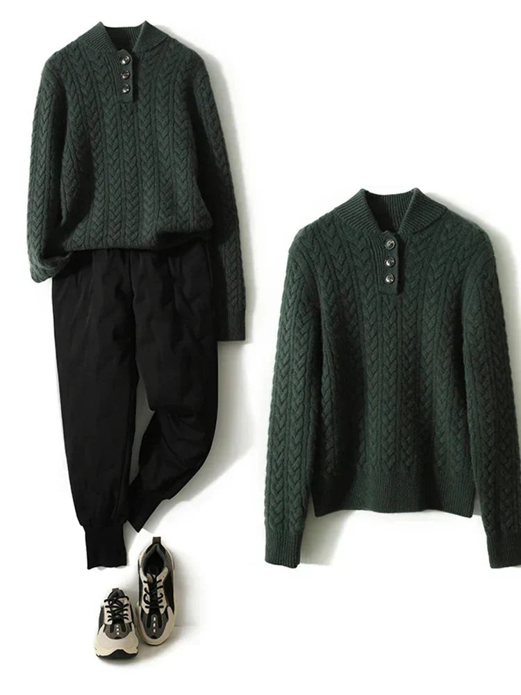 Olivia | Cashmere Button Up Black Sweater