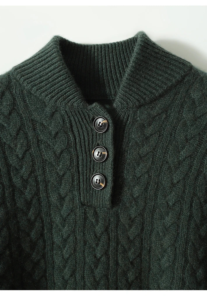 Olivia | Cashmere Button Up Black Sweater