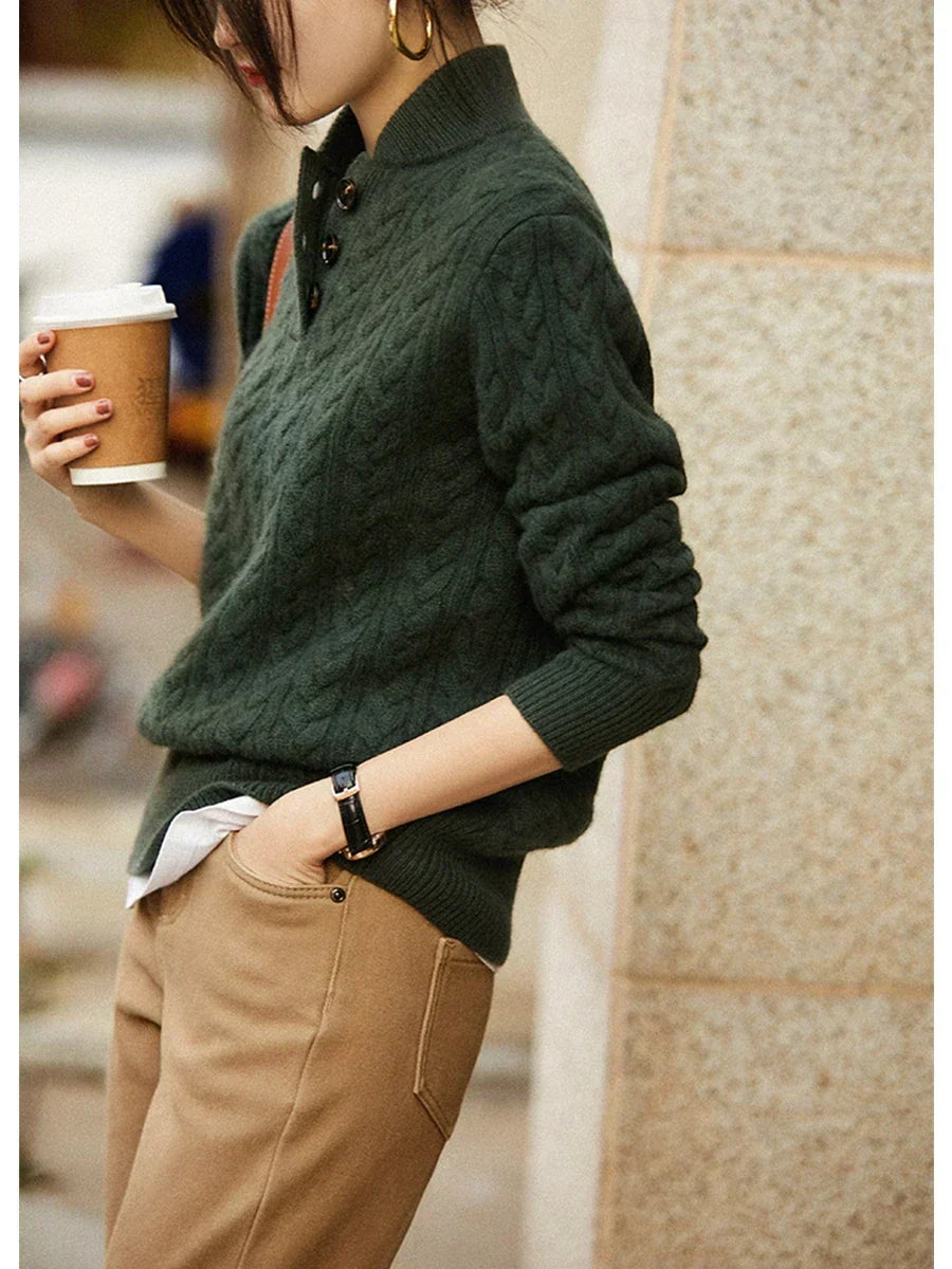 Olivia | Cashmere Button Up Black Sweater