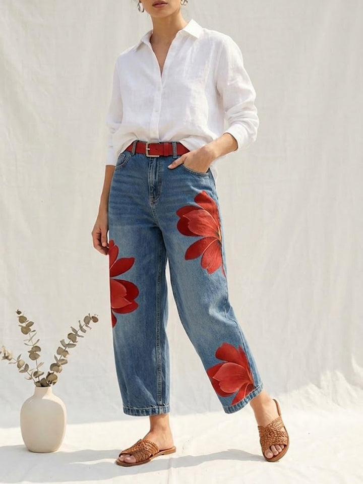 Sophia | Calças Elegantes de Perna Larga com Estampa Floral