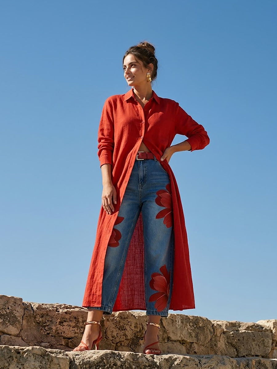 Sophia | Calças Elegantes de Perna Larga com Estampa Floral