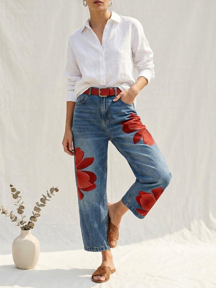 Sophia | Calças Elegantes de Perna Larga com Estampa Floral