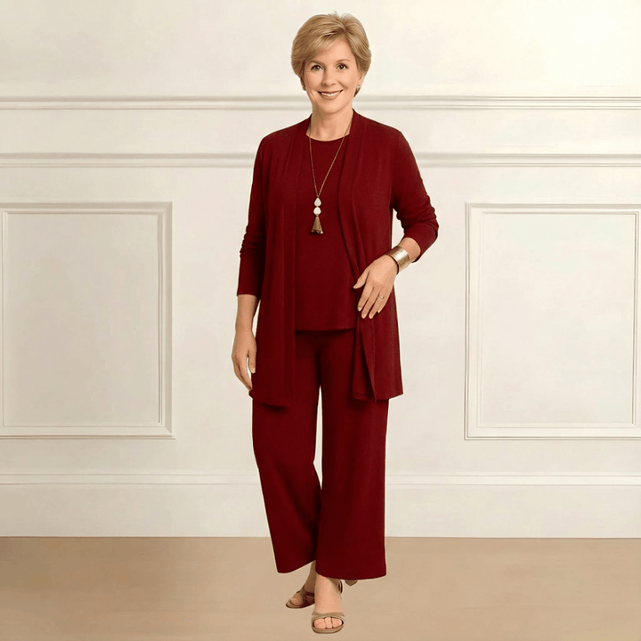 Conjunto Cardigã Rosado, Blusa & Calça