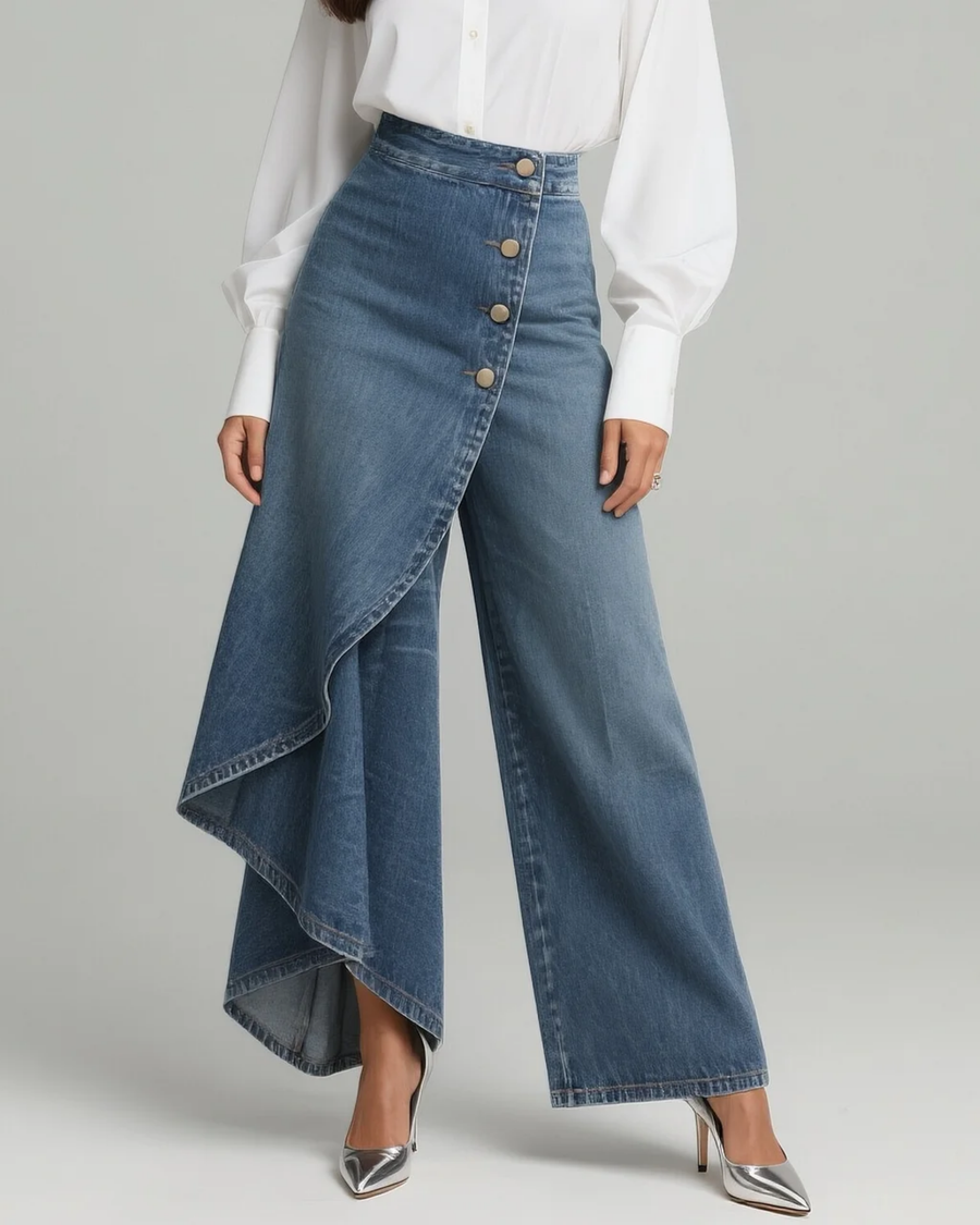 Rhoda | Denim Cargo Wrap Trousers