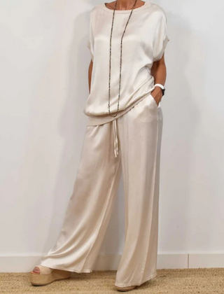 Rita | Women's Elegant Two-Piece Set, Shimmering Blouse and Wide-Leg Pants Evening Outfit