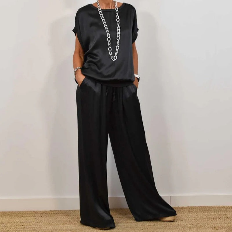 Conjunto Elegante Rita de Duas Peças | Blusa Fluida e Calça Pantalona