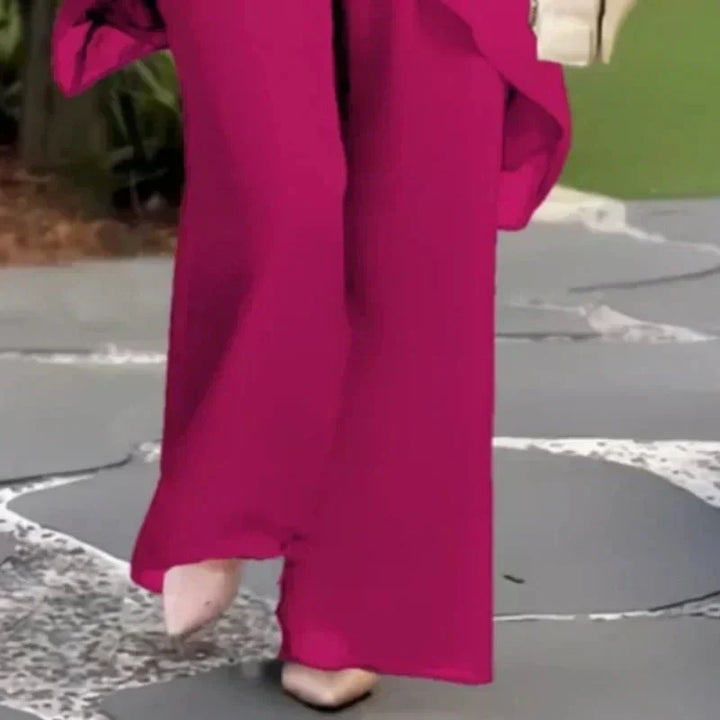 Conjunto Elegante Herlene de Duas Peças | Blusa em Camadas e Calça Pantalona