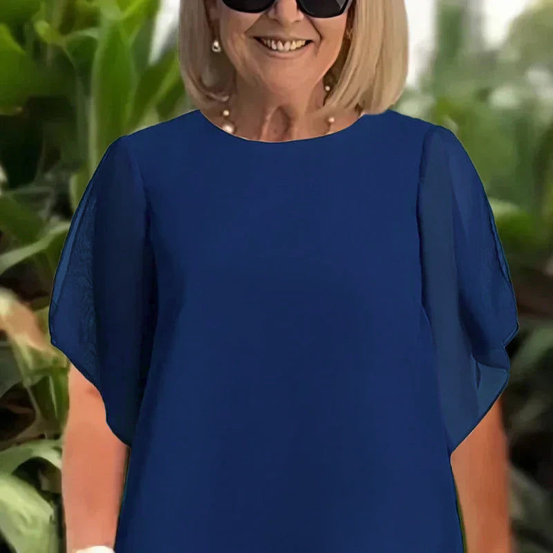 Conjunto Elegante Herlene de Duas Peças | Blusa em Camadas e Calça Pantalona