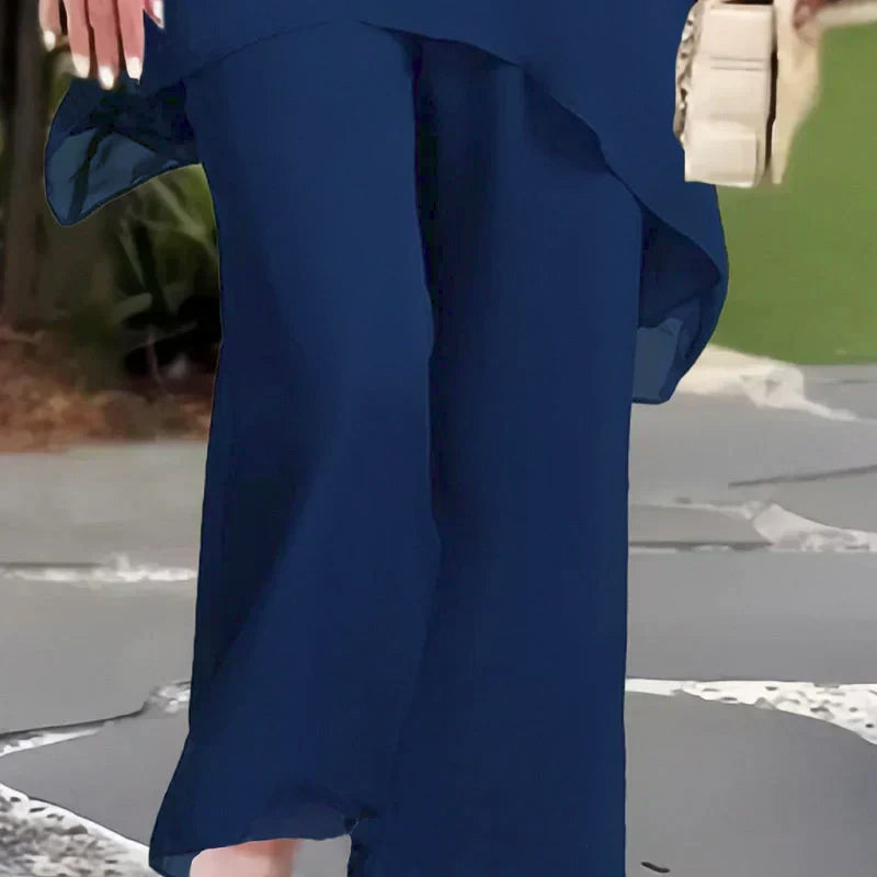 Conjunto Elegante Herlene de Duas Peças | Blusa em Camadas e Calça Pantalona