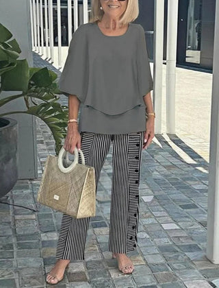 Wenda | Women's Relaxed Fit Two-Piece Set, Elastic Waist Wide-Leg Trousers Outfit