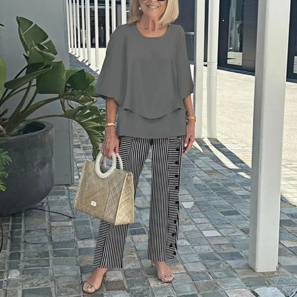 Conjunto Wenda Sem Esforço de Duas Peças | Blusa Solta e Calça Pantalona