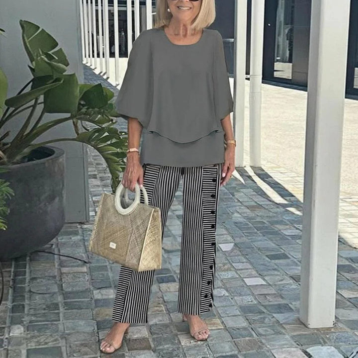 Conjunto Wenda Sem Esforço de Duas Peças | Blusa Solta e Calça Pantalona