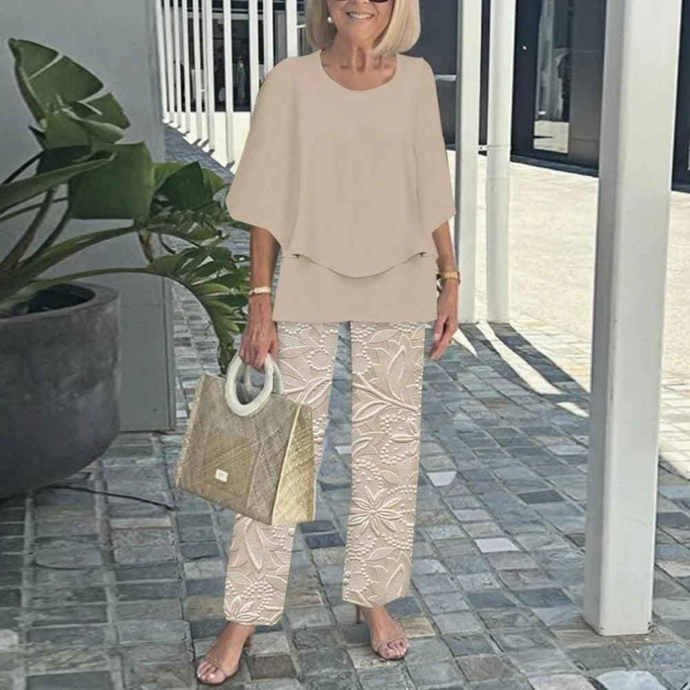 Conjunto Wenda Sem Esforço de Duas Peças | Blusa Solta e Calça Pantalona