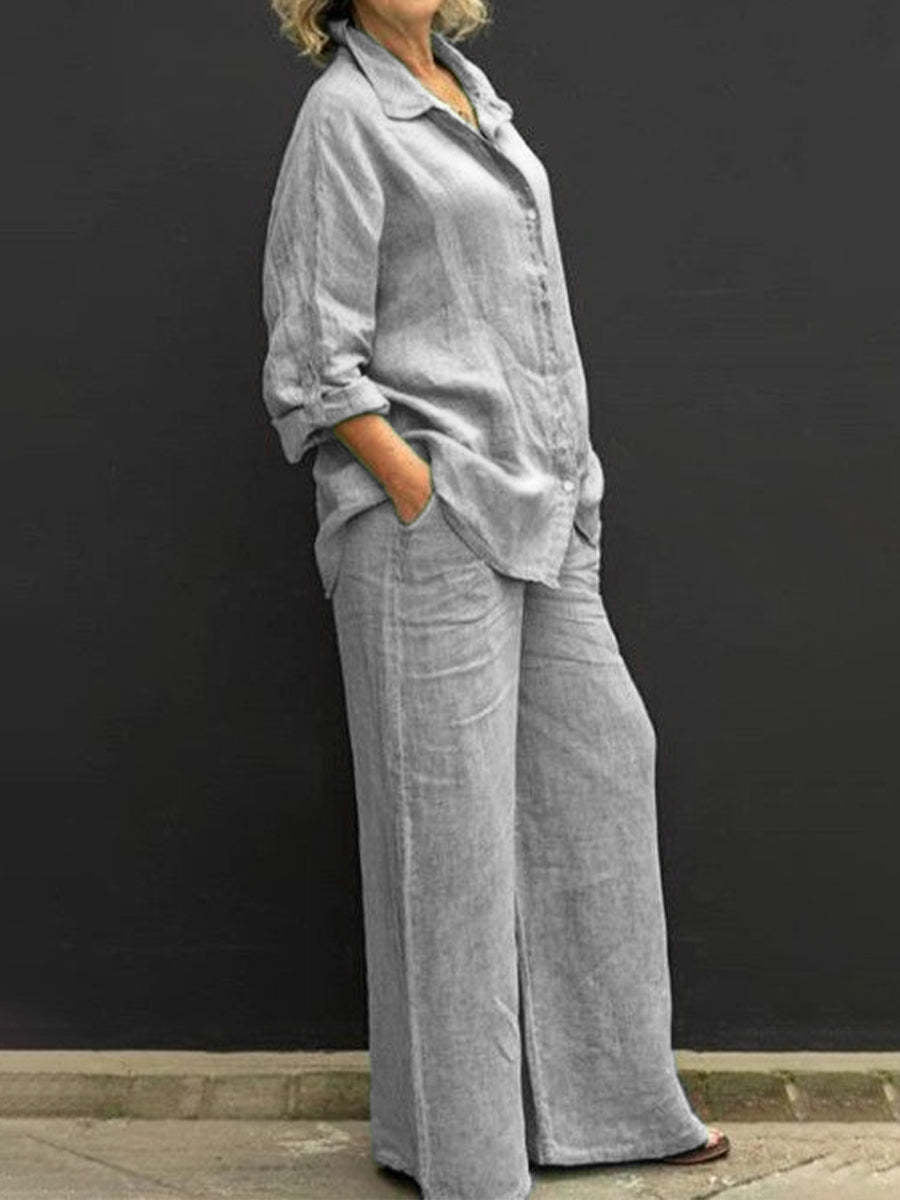 Sheena | Women's Relaxed Two-Piece Set, Button-Up Shirt and Wide-Leg Trousers