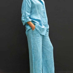 Sheena | Women's Relaxed Two-Piece Set, Button-Up Shirt and Wide-Leg Trousers