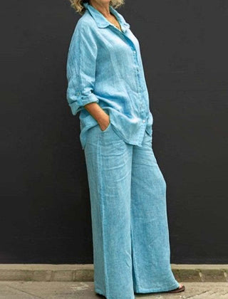 Sheena | Women's Relaxed Two-Piece Set, Button-Up Shirt and Wide-Leg Trousers