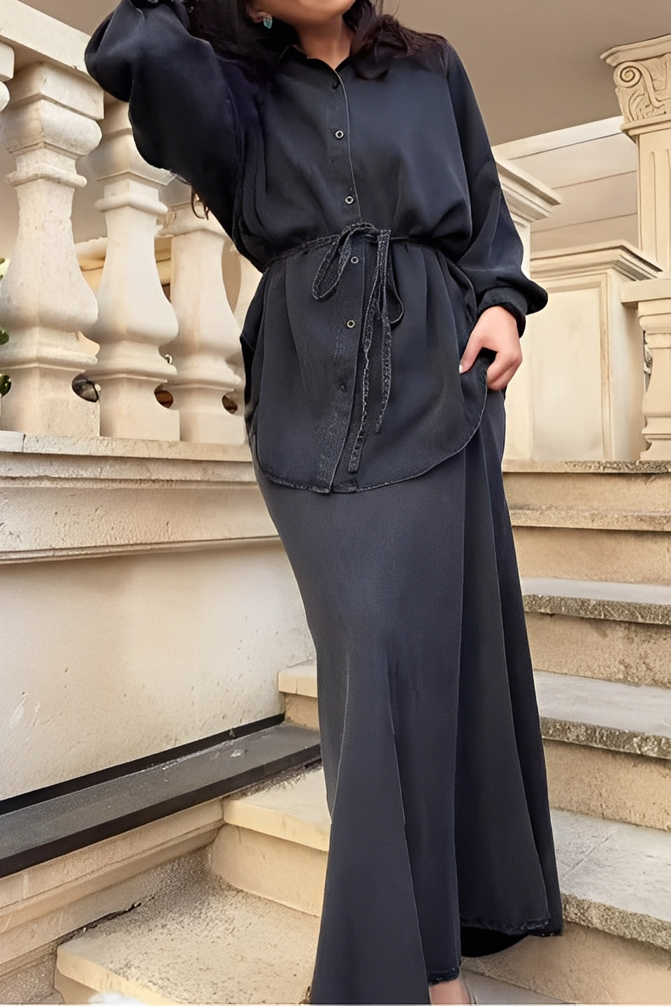 Evelore | Conjunto de Camisa com Amarração e Saia de Manga Longa - Estilo Sem Esforço, Confiança Diária